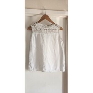 Marina Gigli Made In‎ Italy White Linen Lace Sleeveless Top Womens Small